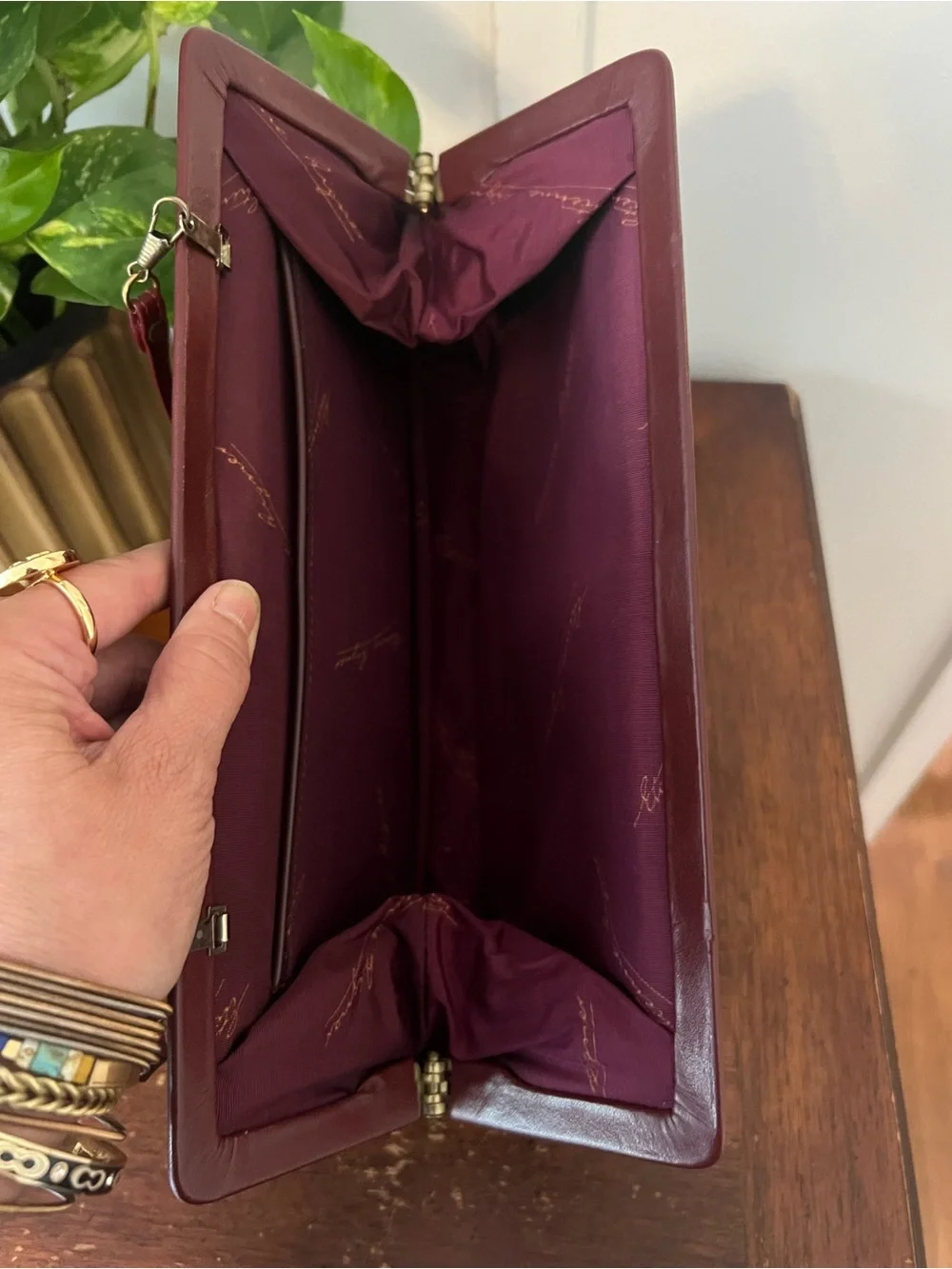Vintage Etienne Aigner Burgundy Leather Frame Clutch Horseshoe Logo